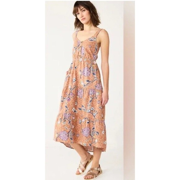 Sonoma Linen Floral Tiered Maxi Midi Dress 3X Flowy Gorgeous Pocket Cottage - Picture 1 of 10